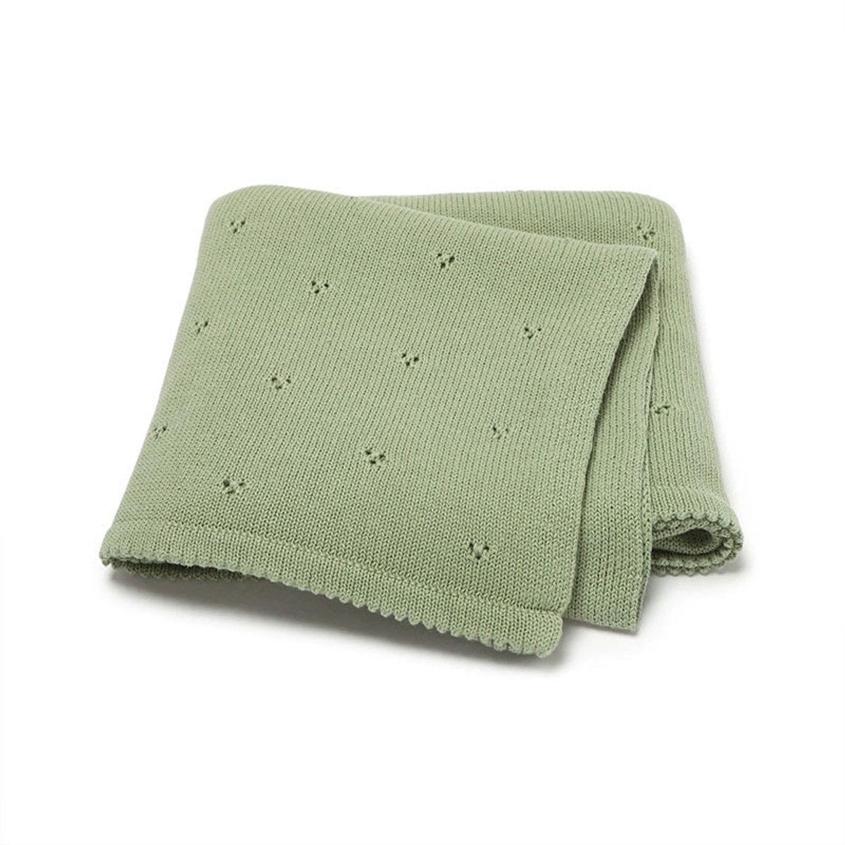 Babydeken, katoenen babydeken voor verhuizing, zachte en comfortabele gebreide deken, crèmekleurig, 90 x 70 cm, Groen