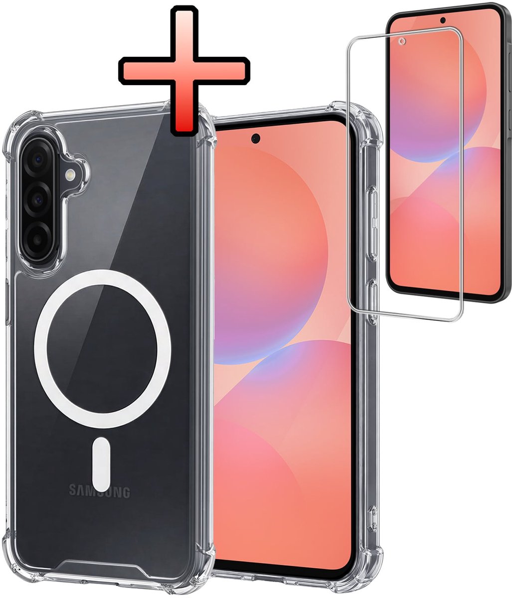 Hoesje - Met Screenprotector - Geschikt voor Samsung Galaxy A36 - Magsafe Compatible - Sterk & Shockproof - Back Cover - Shock Proof Case - Telefoon Hoes - Transparant
