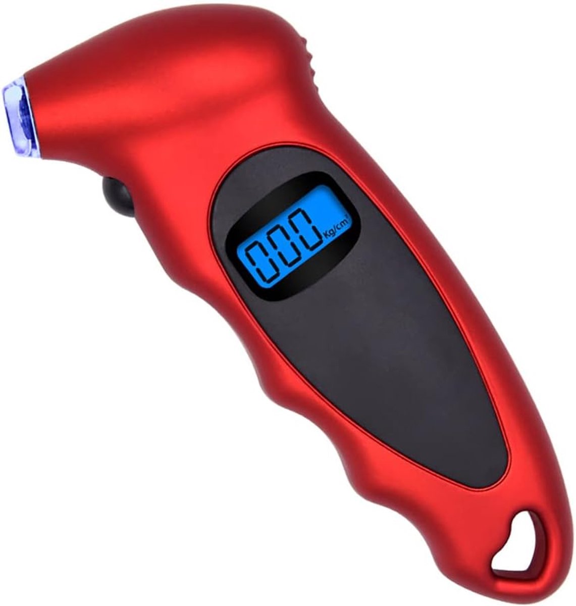 Digitale bandenspanningsmeter met 4 standen, geschikt voor motorfietsen, fietsen en auto’s, met functie voor het meten van de profieldiepte en antisliphandgreep (rood)