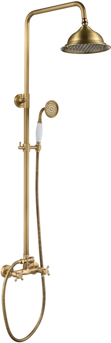 Auralum Max Compleet Douchesysteem - Antiek Koperen Doucheset - Retro Dubbele handgreep - Regendouche en Handdouche - Hoogte Verstelbaar 88-126 cm - Retro design - Goud