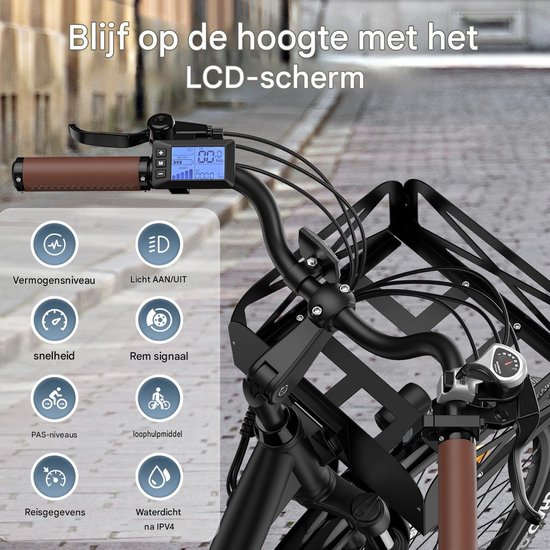 Fafrees Elektrische Fiets - 36V 25AH Accu - Actieradius Tot 120 Km- Elektrische Stadsfiets -Shimano 7 Versnellingen - LCD Display - Mechanische Schijfremmen - City Commuter E-Bike - Blauw van FAFREES — afbeelding 3