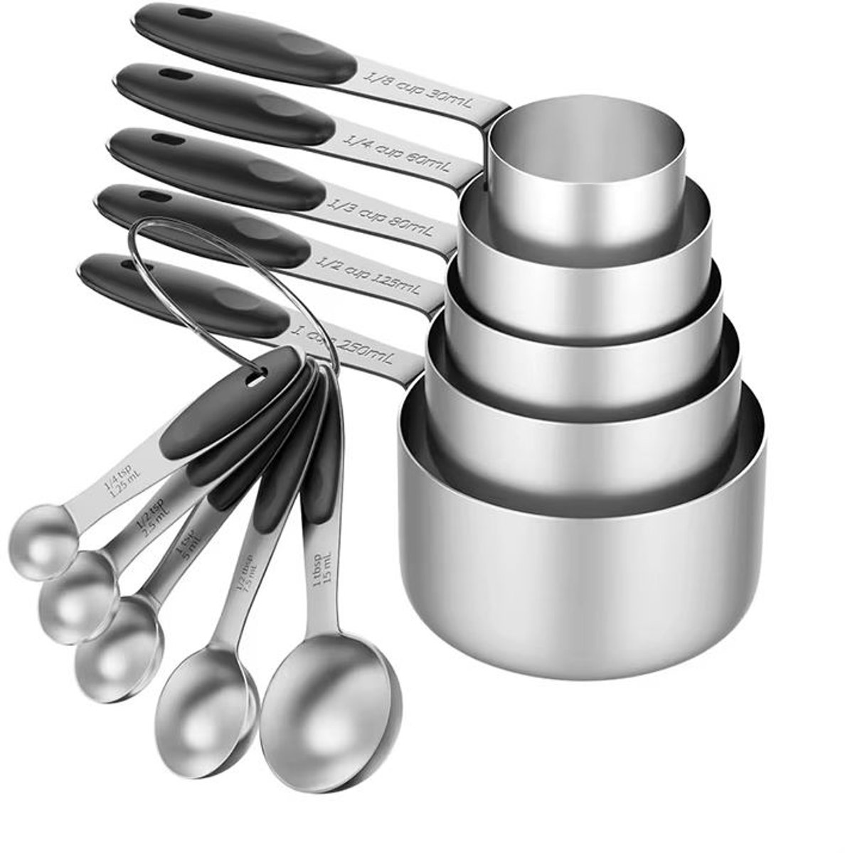 10-delige maatbekers en maatlepels set - Maatbeker - Maatlepel - Measuring cups - Measuring spoons - Keukenmaatset - Bakaccessoires - Kookgerei - 5 maatbekers - 5 maatlepels - RVS - Jonyx