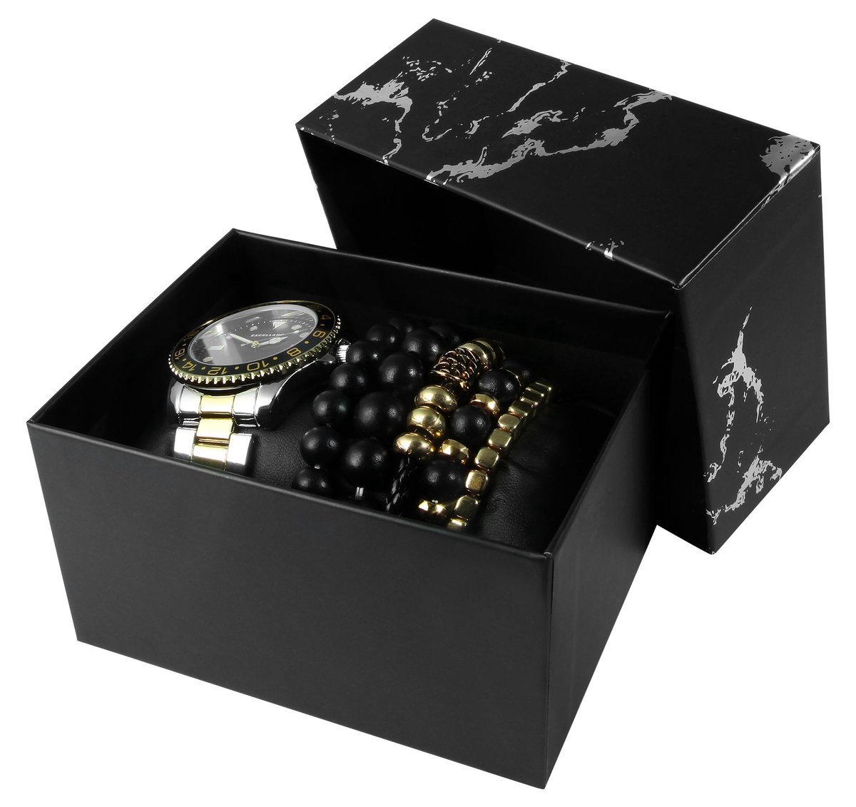 Excellanc herenhorloge geschenkset horloge met vijf armbanden goudkleurig-zwart