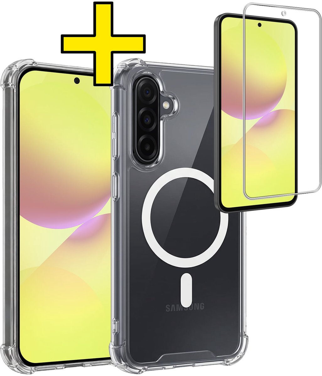 Hoesje - Met Screenprotector - Geschikt voor Samsung Galaxy A36 - Magsafe Compatible - Sterk & Shockproof - Back Cover - Shock Proof Case - Telefoon Hoes - Telefoonhoesjes - Transparant