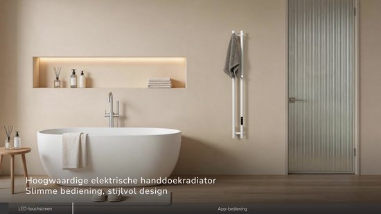 EMKE Elektrische Handdoekradiator - 2026 Vernieuwd - Smart Bediening - Touchscreen & APP - Met Timer - 145 W - 120 x 12.4 cm - Handdoekdroger