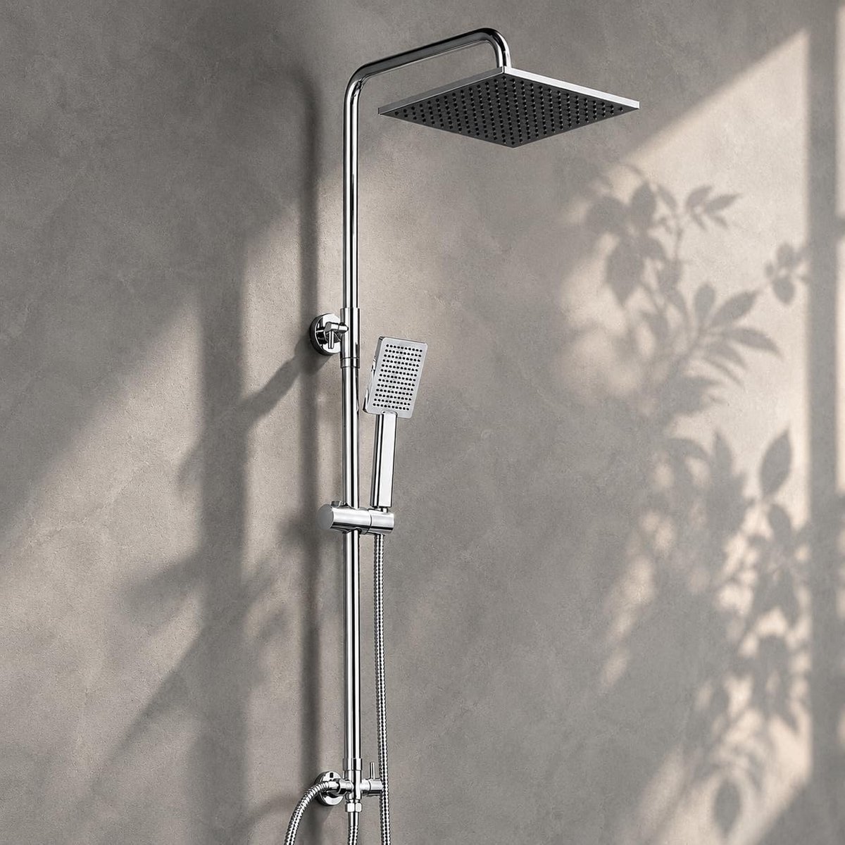 Lonheo Max Regendouche zonder kraan - Chroom Doucheset - Vierkante Douchekop 25 x 25 cm - Hoogte Verstelbaar 74-109 cm - Duurzame Messing Omsteller voor Badkamer