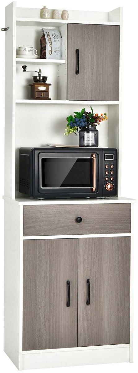 Magnetronkast - Keukenkast - Keukenrek Staand - Ovenkast - 60L x40B x 180H - Organizers - Draagplank - Aanrecht Organiser - Wit