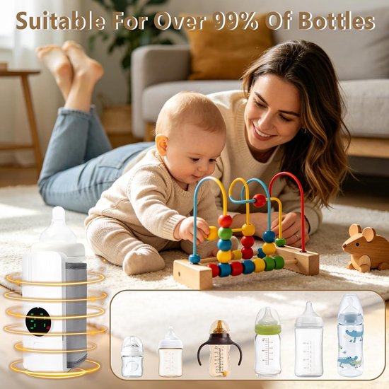Witte USB babyfles verwarmhoes met klittenband en digitaal display, instelbaar van 30°C tot 55°C, draagbare constante warmte fleswarmer voor reis, auto en thuisgebruik — afbeelding 4