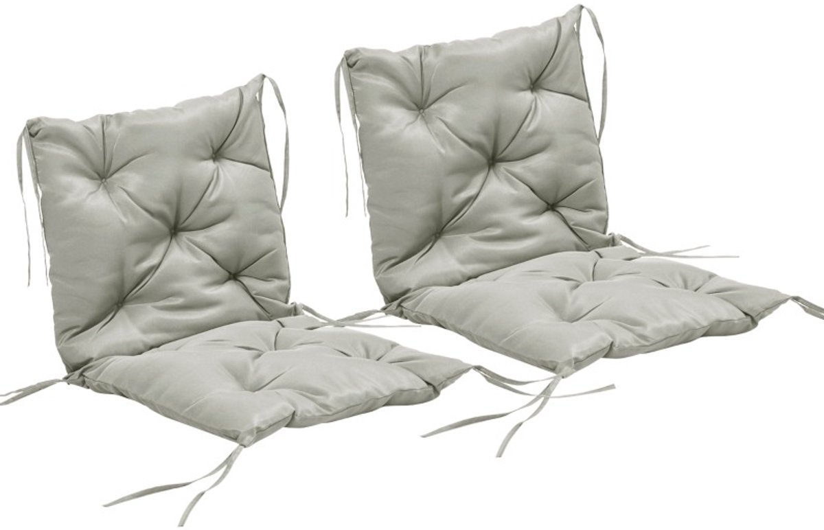 REDOM - Zitkussen set van 2 - Met bindebanden - Stoffen bekleding - Geschikt voor binnen en buiten - Lichtgrijs - 98 x 50 x 8 cm