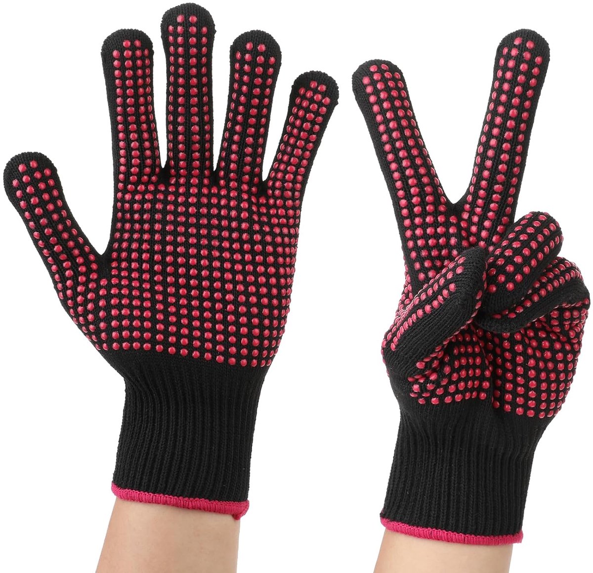 SnelShoppen - Set van 2 Hittebestendige Handschoenen met Antislip Siliconen Dots, Professionele Hitteblokkerende Handschoenen voor Stylen, Krullen en