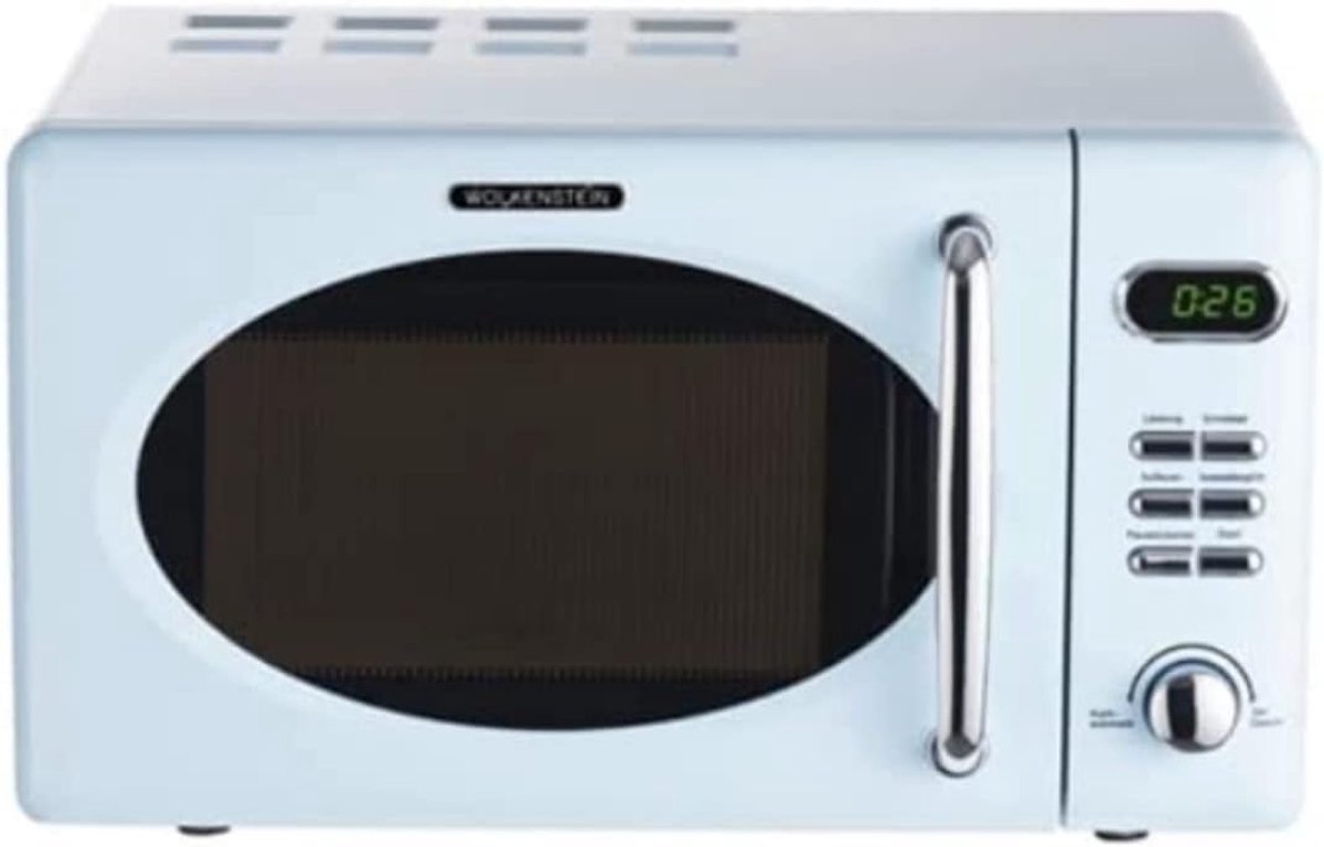 SnelShoppen - Retro staande magnetron 700 W met 20 liter ovenruimte, 5 vermogensniveaus, 8 kookprogramma's, ontdooifunctie, metalen behuizing en draai