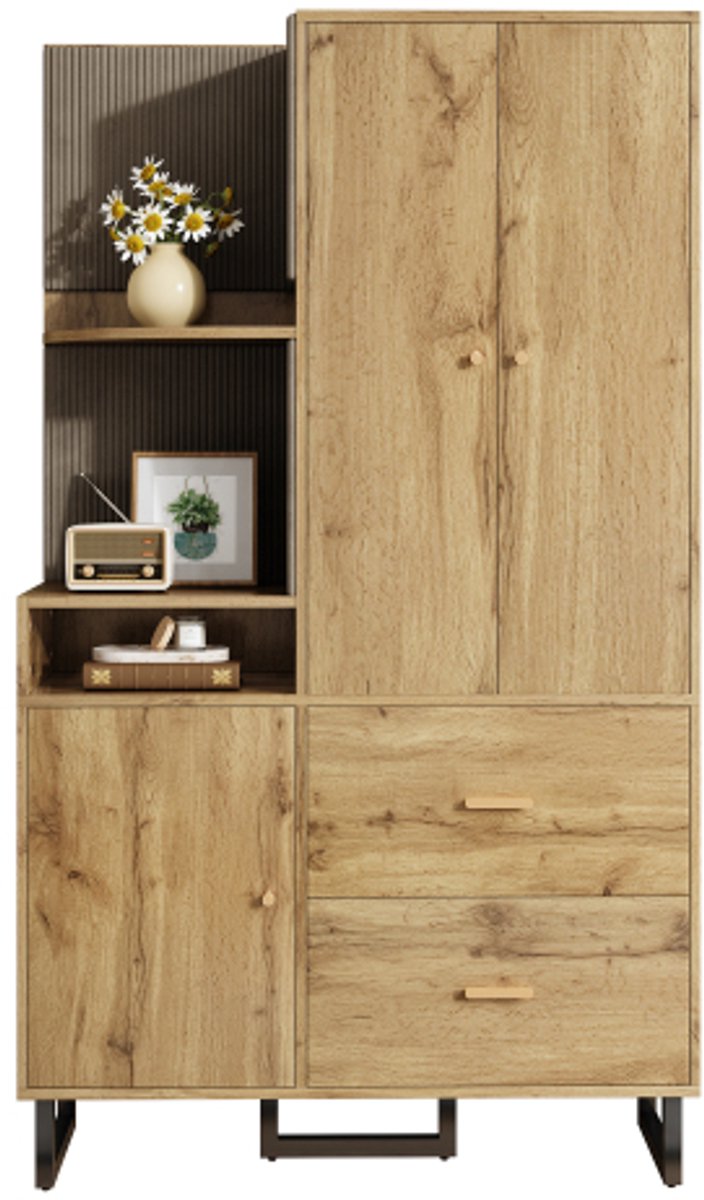 COLAMY Garderobekast - Halmeubel - Kledingkast - Opbergkast - Schoenenkast - Zachte Panelen - Open Rekken - 110x186x38 cm