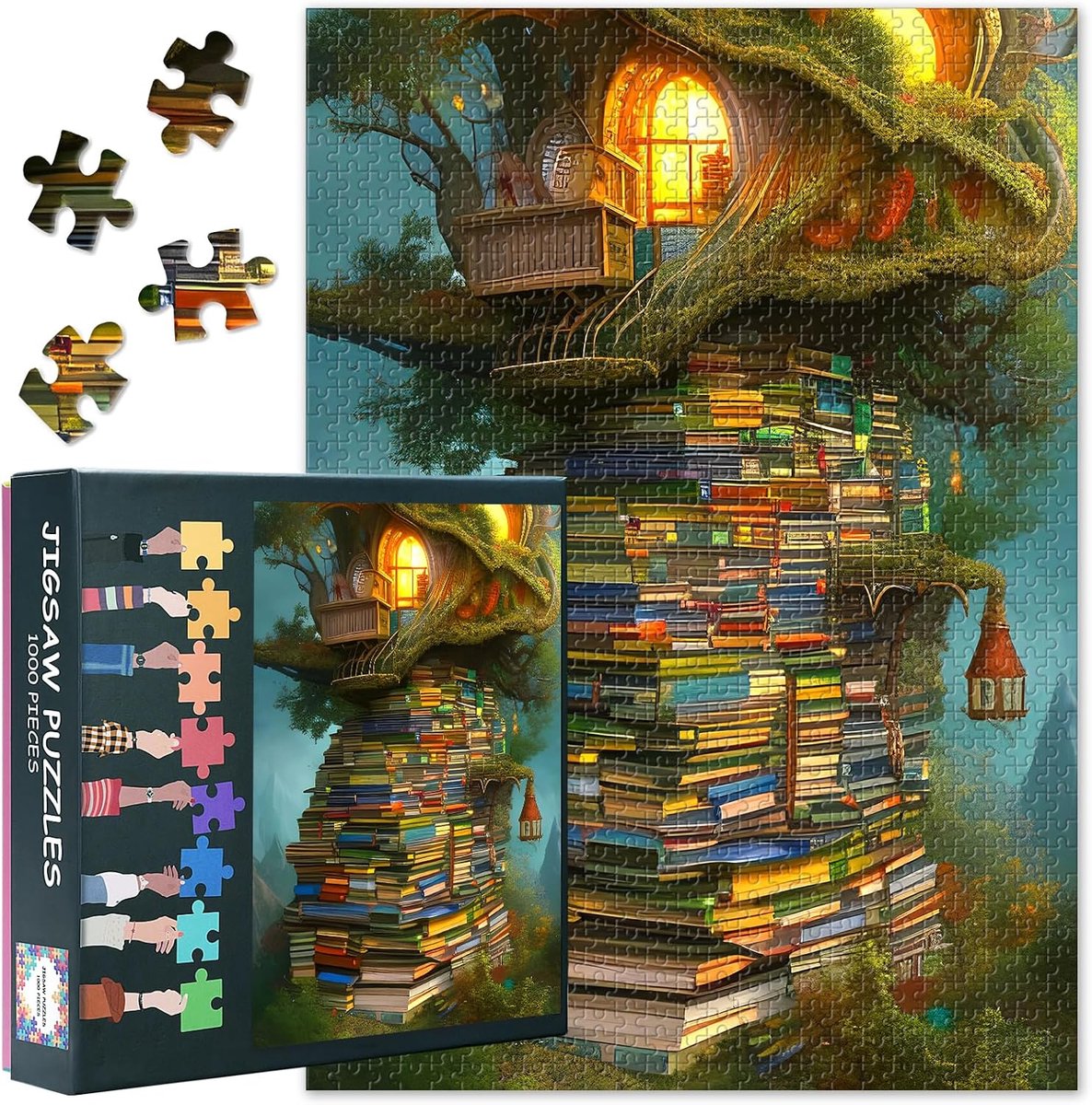 SnelShoppen - 1000-Delige Puzzel Boekstapels, 50 x 70 cm, Premium Karton voor Boekenliefhebbers, Familiegames en Raadsel Avonden