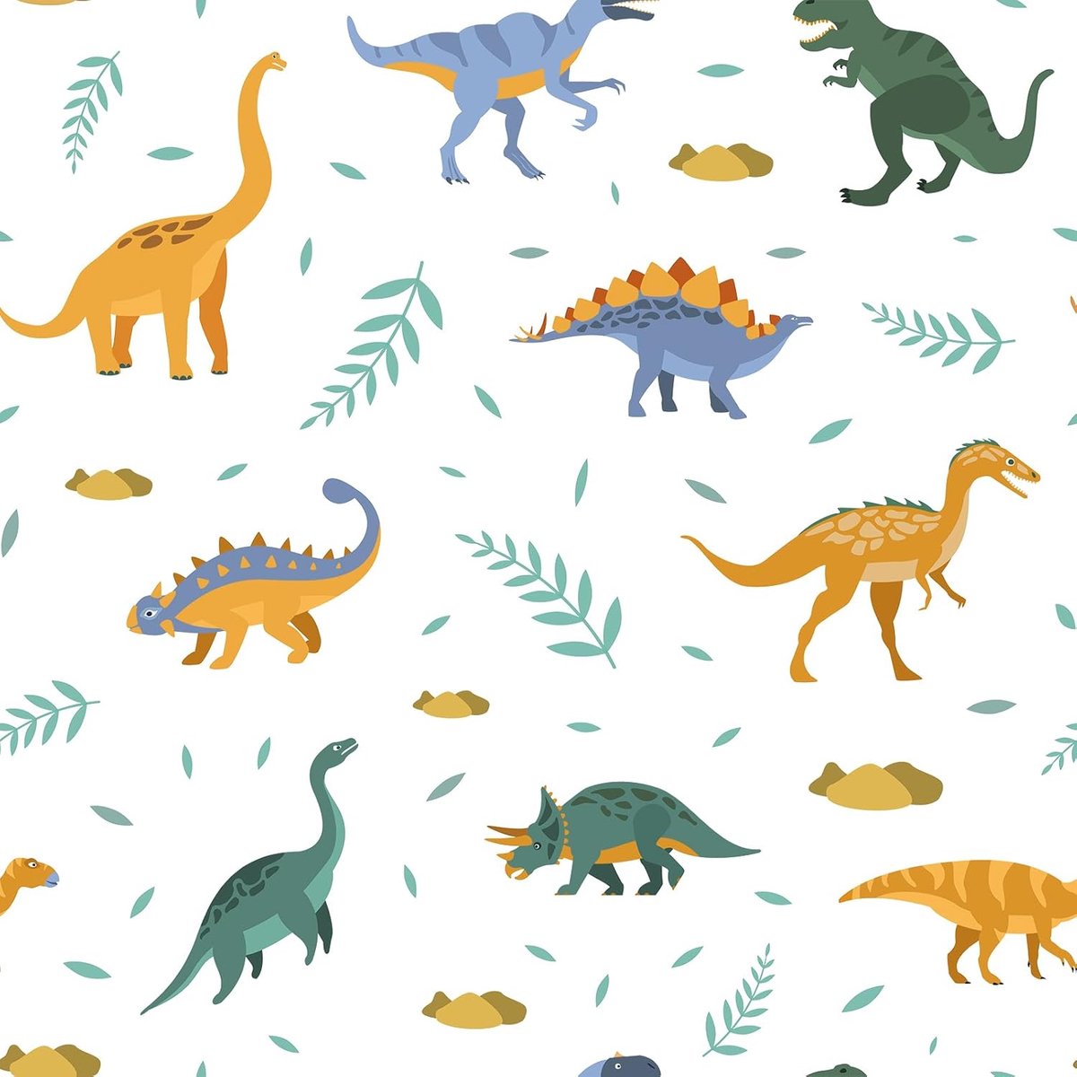 SnelShoppen - Dinosaurussen Wandbehang Schattige Dieren Wit Cartoon Peel and Stick Vinyl Wrap Kinderkamer Behang Zelfklevend voor Jongens Slaapkamer K