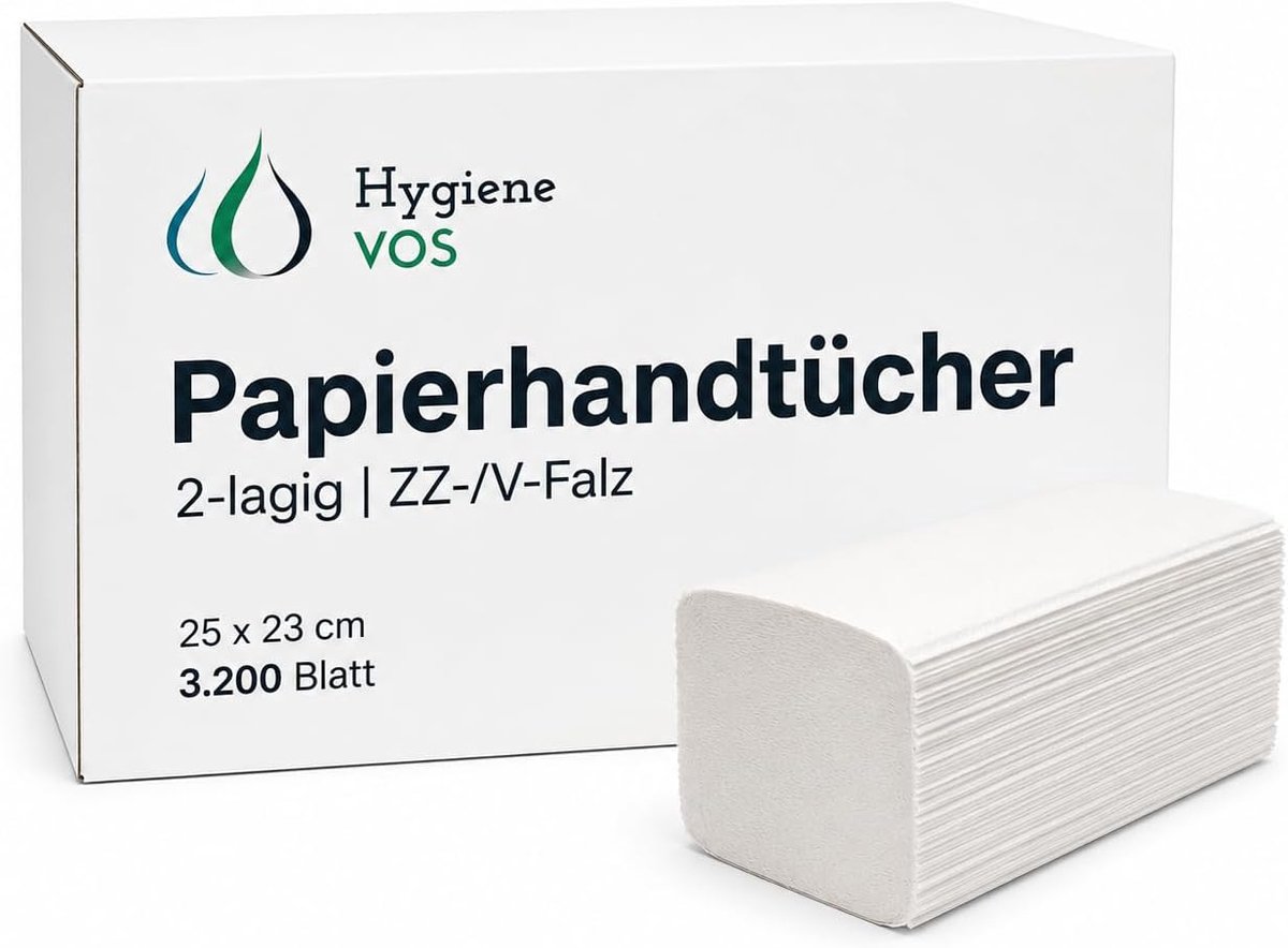 SnelShoppen - Hygiene Papieren Handdoeken Cellulose Wit 3200 Vellen 2-Laags V-Vouw 25 x 23 cm Voor Gastronomie, Praktijken en Kantoren