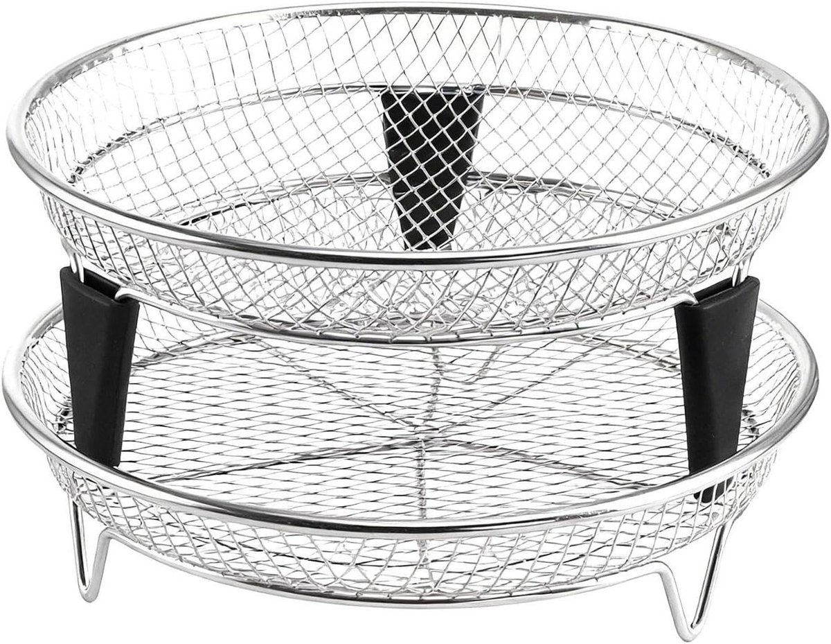 Luchtfriteuse Mand Set - Airfryer Accessoires - Gezond Koken - Roestvrij Staal - Set van 2 - Zilver
