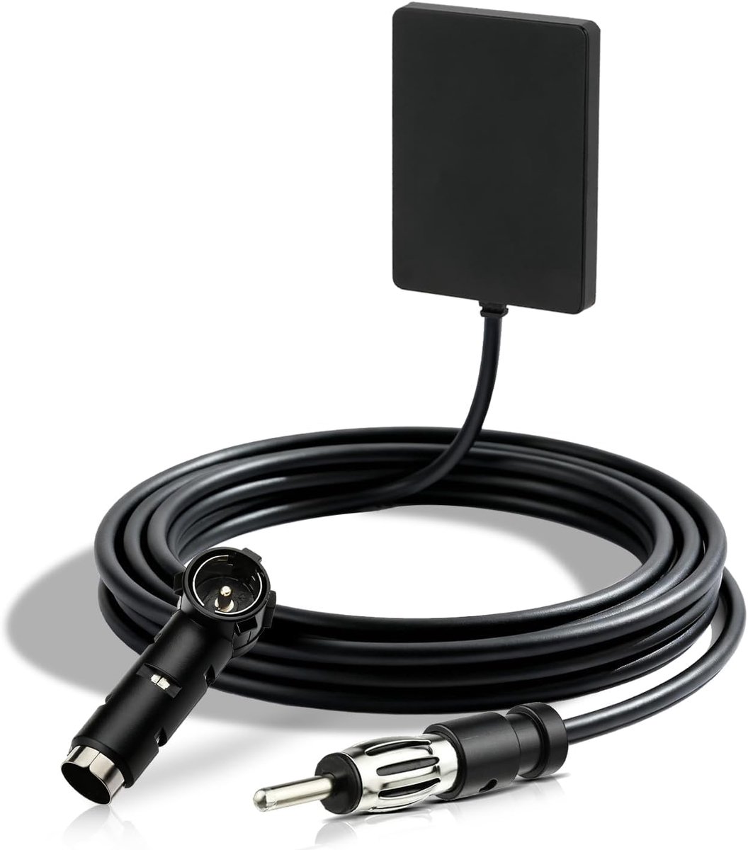 Autoradio-antenne, FM, AM, versterkt, adapter DIN + ISO | Onzichtbare tape voor voorruit binnen, kabel 3 m, voor autoradio-versterker, camper, boot, vrachtwagen, voertuig