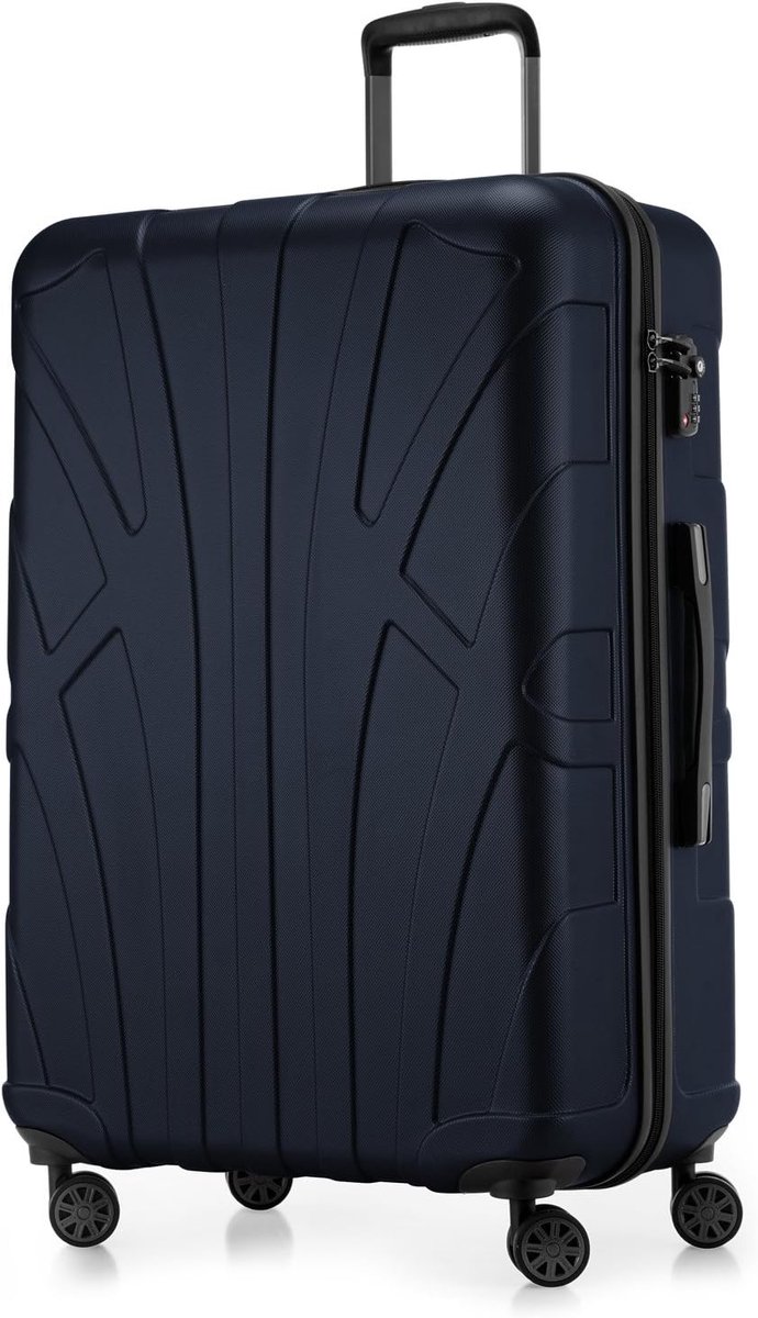 Grote koffer 76 x 53 x 31 cm ABS harde schaal uitbreidbaar (96-110 L) met TSA slot 4 dubbele wielen telescopische handgreep trolley, Donkerblauw