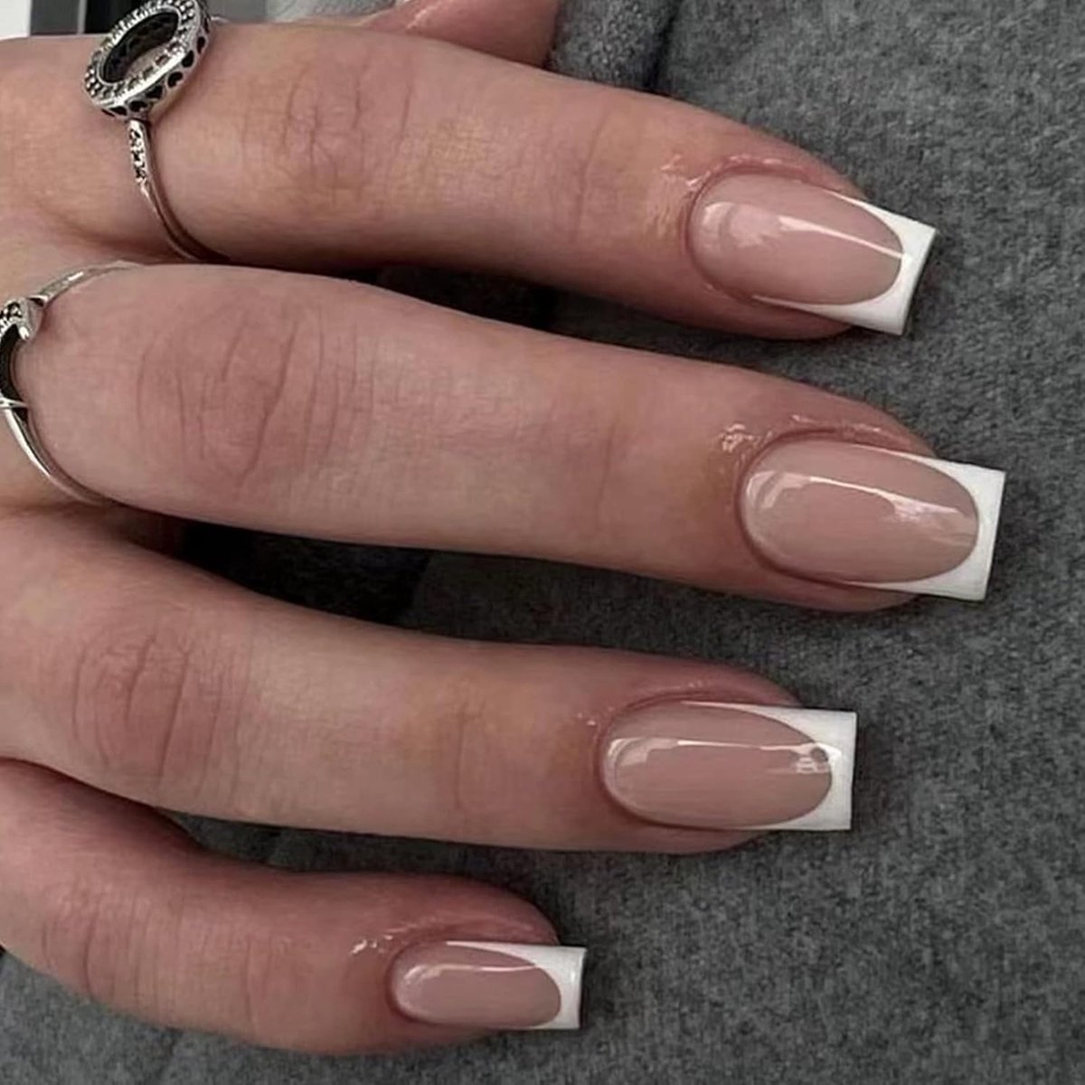 24 korte kunstnagels, acryl, ballerina, print op nagels, volledige afdekking, voor vrouwen en meisjes (witte rand)