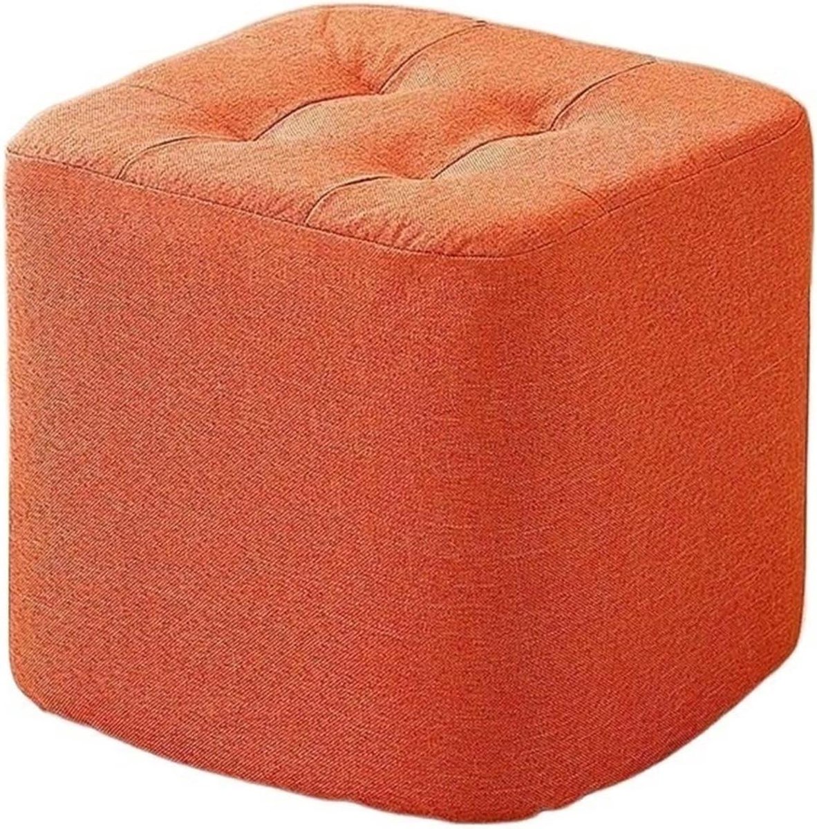 Linnen Poef - Voetsteun Kruk - Ontspannen Zitten - Gewatteerde Zitting - 29x29x29 cm - Oranje