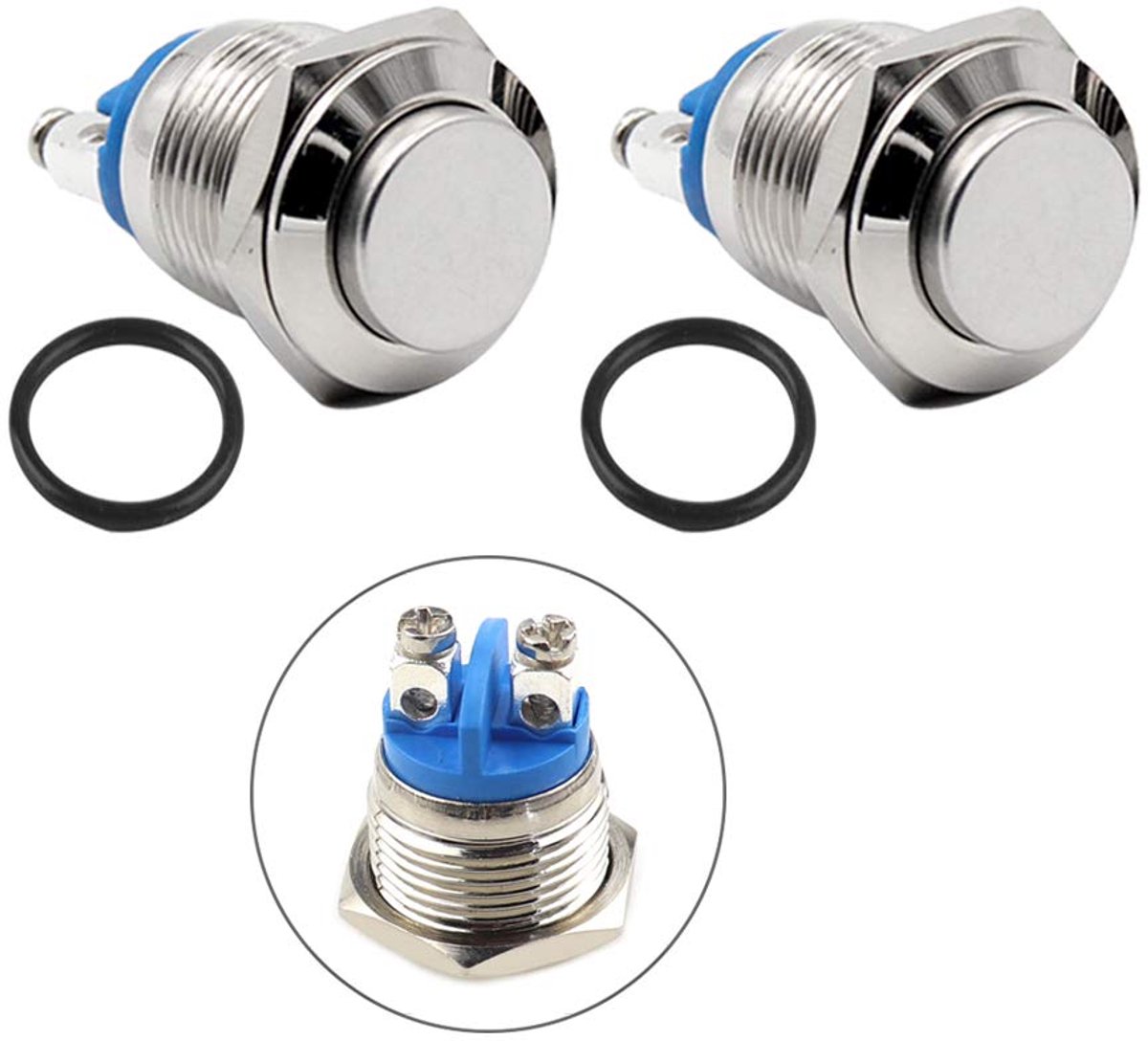 10Pcs Premium 16mm Metalen Momentary Drukknopschakelaar, 2-pins schroefterminal IP65 Waterdichte Drukknop Start Schakelaar, Ronde Hoge Hoofd Drukknop Schakelaar 3A 250V