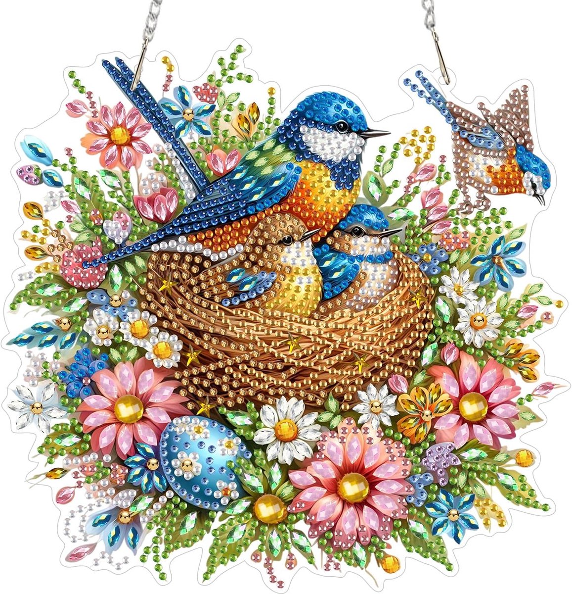 Vogels Diamond Painting Raamfoto's Volwassenen, Vogelnest Diamond Painting Patroon Kristal Hangende Hanger, DIY Bloemen Gem Art Venster Foto's Beide Zijden Voor Raammuur Decor 20 x 20 cm