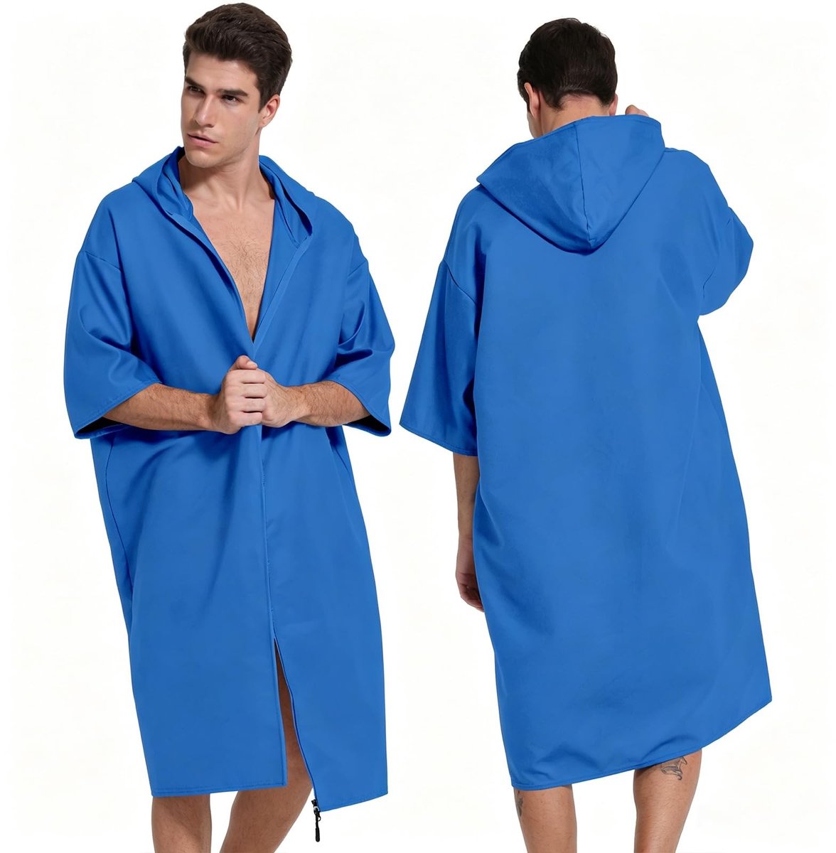 Omgoods - Microfiber Poncho met Rits voor Volwassenen, Sneldrogend in Blauw