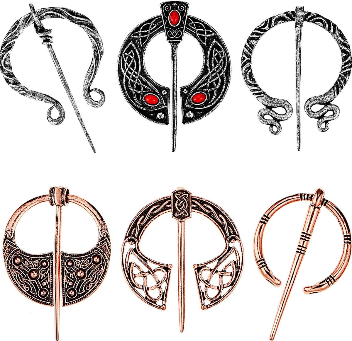 6 Stuks Vintage Viking Broche Mantel Pin Sjaal Gesp Sluiting Pin Broche Penannulaire voor Kostuum Accessoire, Antiek Zilver, Rose Goud