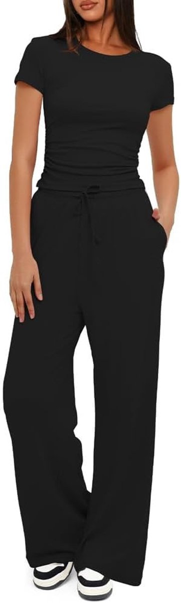Zomer casual mode broek set huis jogging yoga elegante overall compleet pak top slim fit en lange broek met zakken en trekkoord