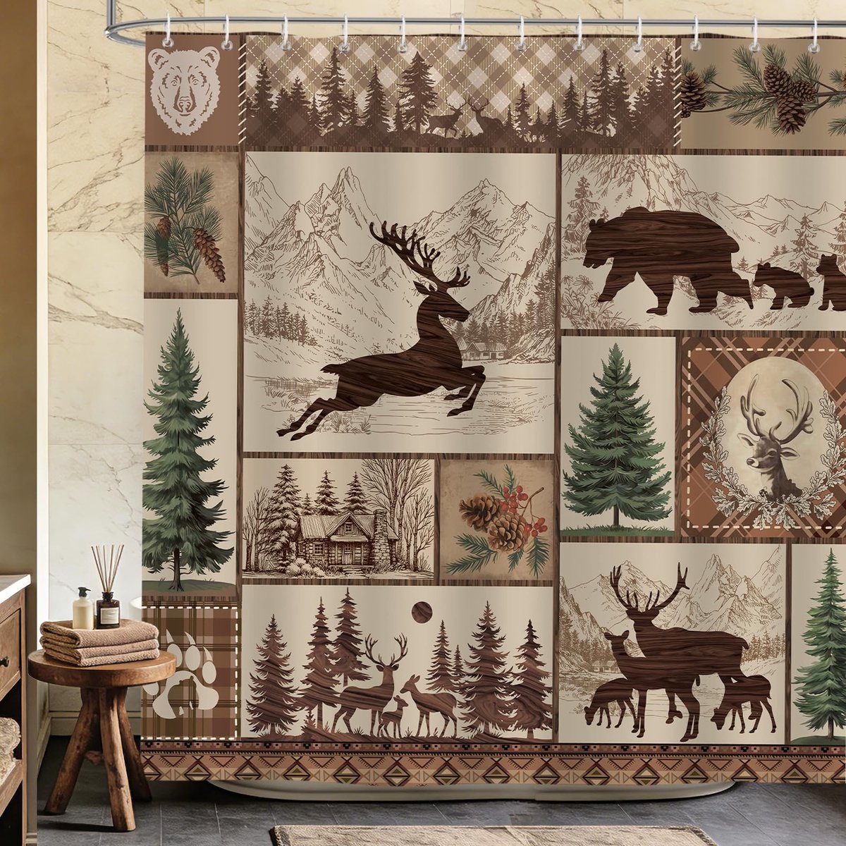 Omgoods - Rustiek Dierenprint Douchegordijn 180 x 180 cm