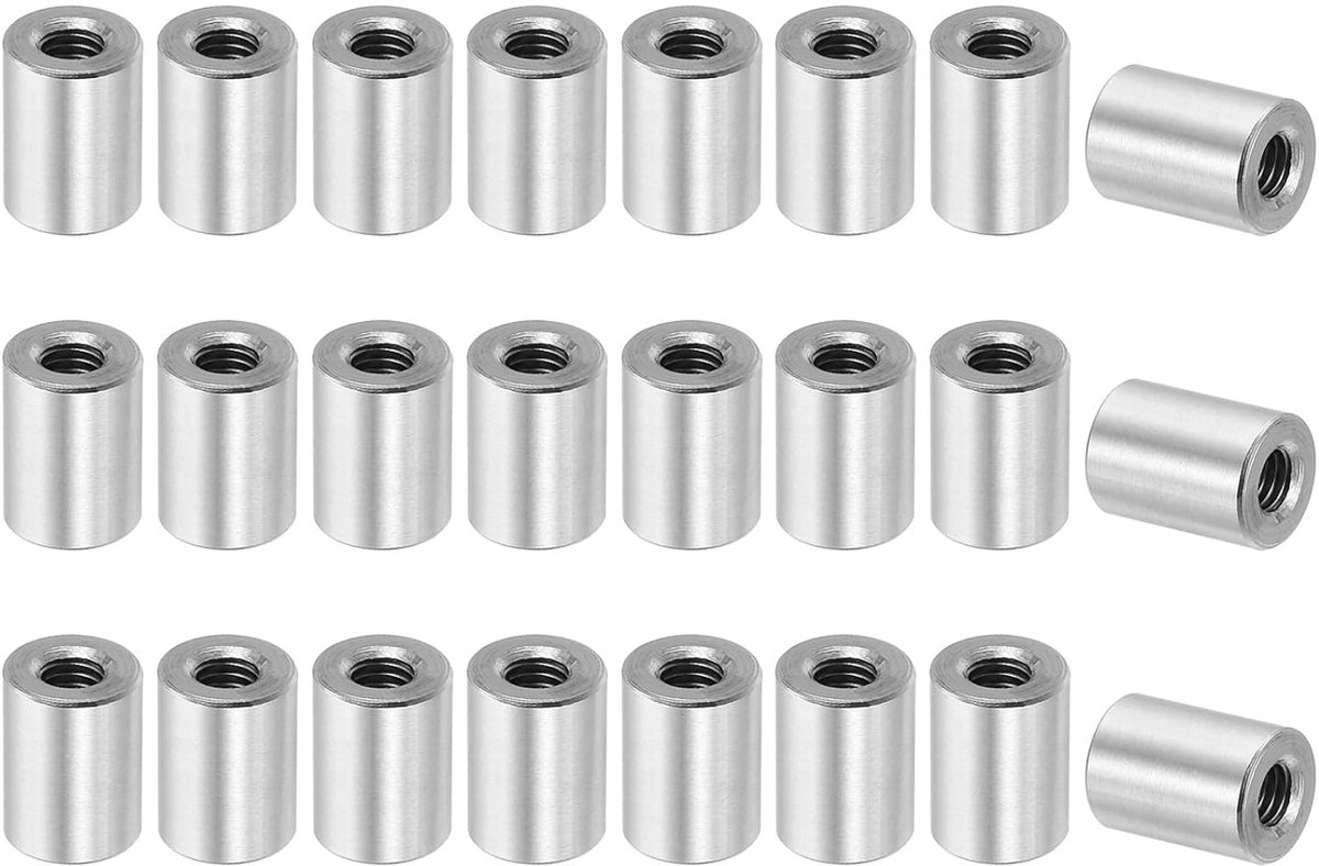 Ronde wartelmoeren, M6 x 1 mm binnendraad, 16 mm (0,63 inch), 304 roestvrijstalen staaf-hardware-koppelingsmoeren, 32 stuks