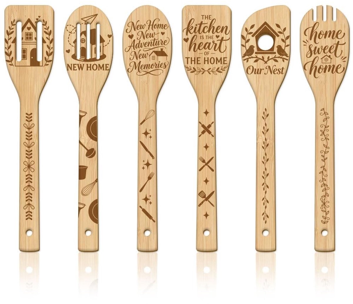 Omgoods - Houten Lepels Set van 6 - Bamboe Keukengerei voor Nieuwe Huizen