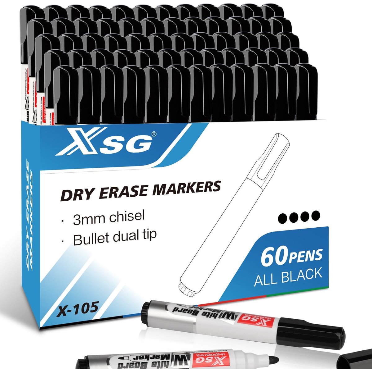 Omgoods - Set van 60 Droogwisbare Whiteboard Markers - Conische Punt