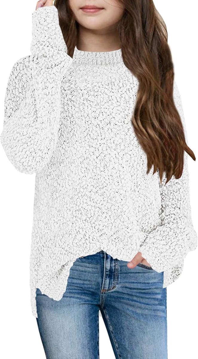 Bela Fleece pullover voor meisjes, ronde hals, fuzzy gebreide trui, warm, winter, bovenstuk, sweater