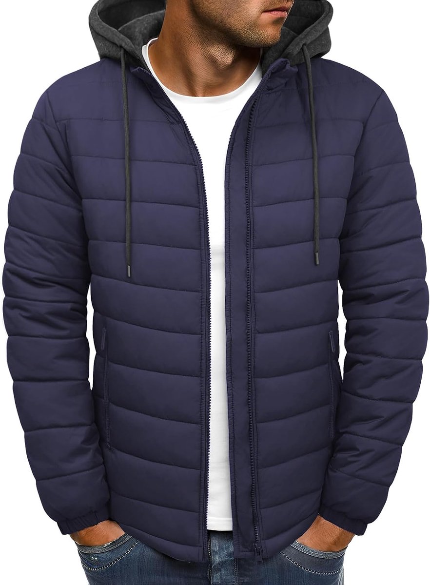 Herenjassen, licht, waterdicht, gewatteerd, tussenseizoen, warm, winddicht, herfst, winter, donsjack, sweatshirt, ritssluiting, afneembare capuchon
