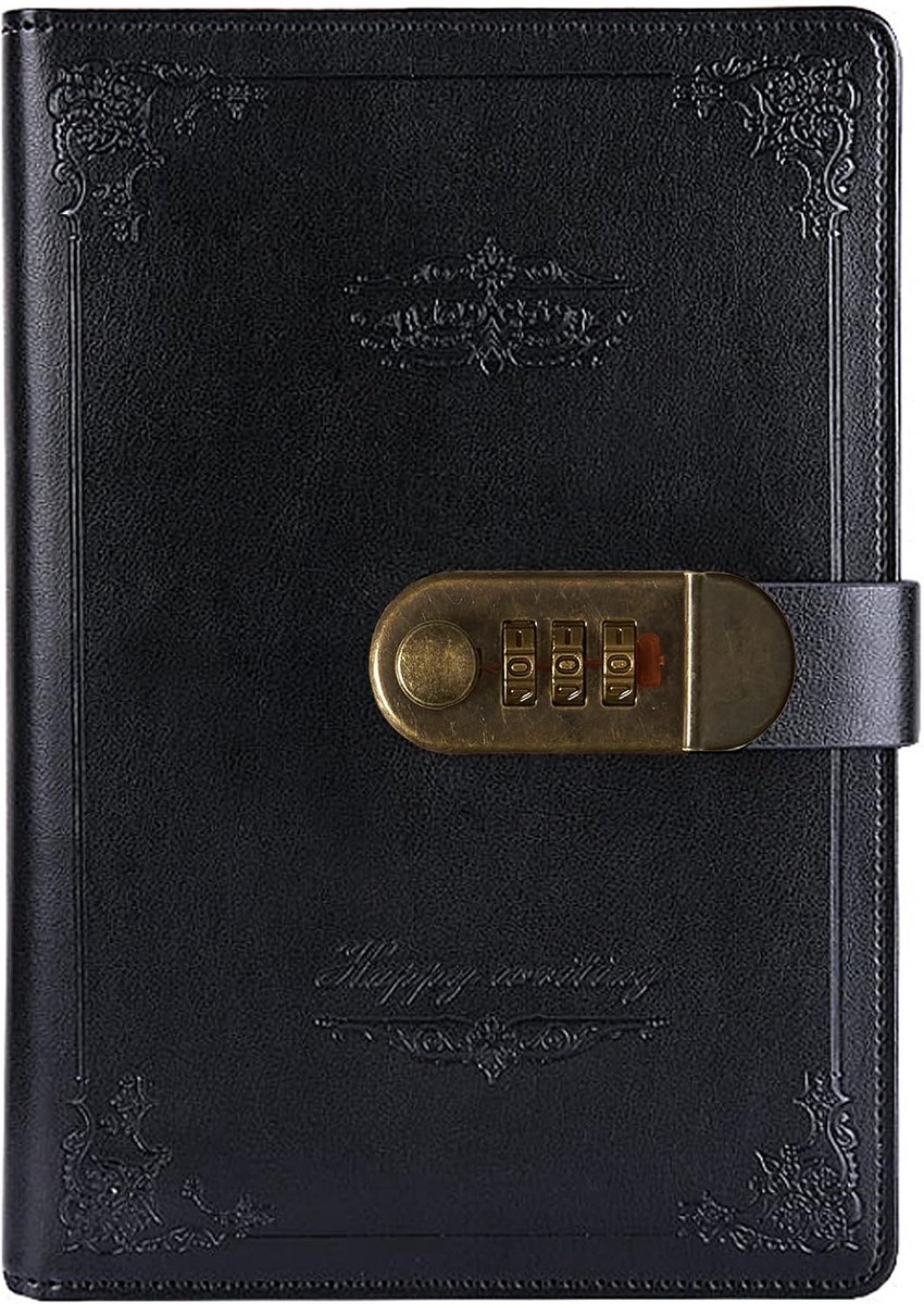 Vintage PU Lederen Wachtwoord Notebook Schrijven Planner Organizer Met Combinatieslot, Wachtwoord Gevoerde Draad Binding Dagboek Persoonlijk Schetsboek Met Penhouder, A5 Maat 215x150mm