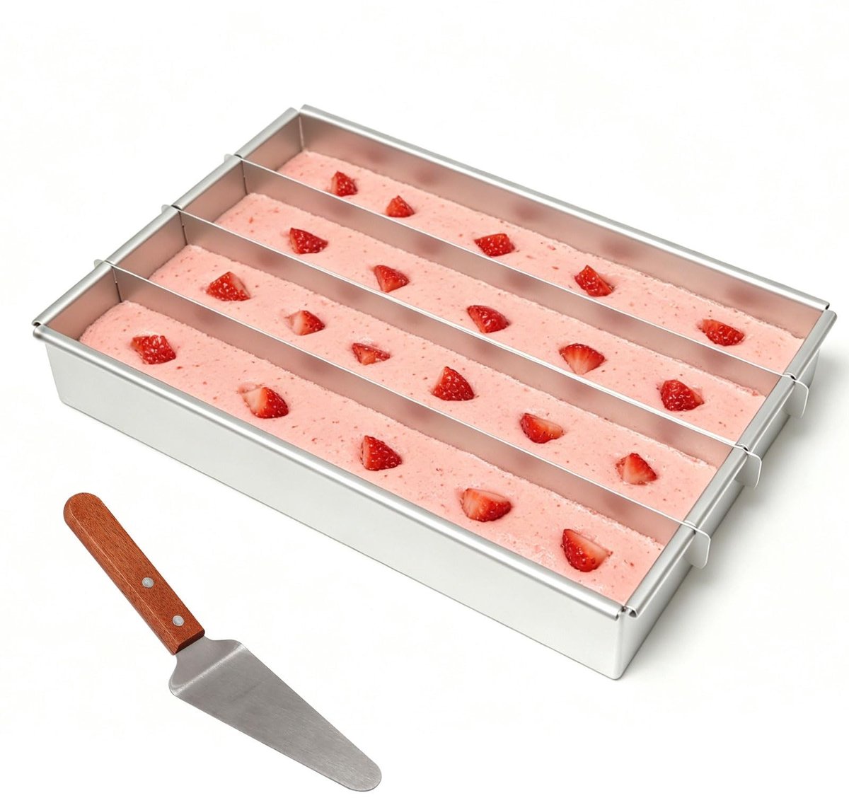 Omgoods - Antiaanbak Rechthoekige Bakvorm met 4 Compartimenten - Perfect voor Cakes en Brood
