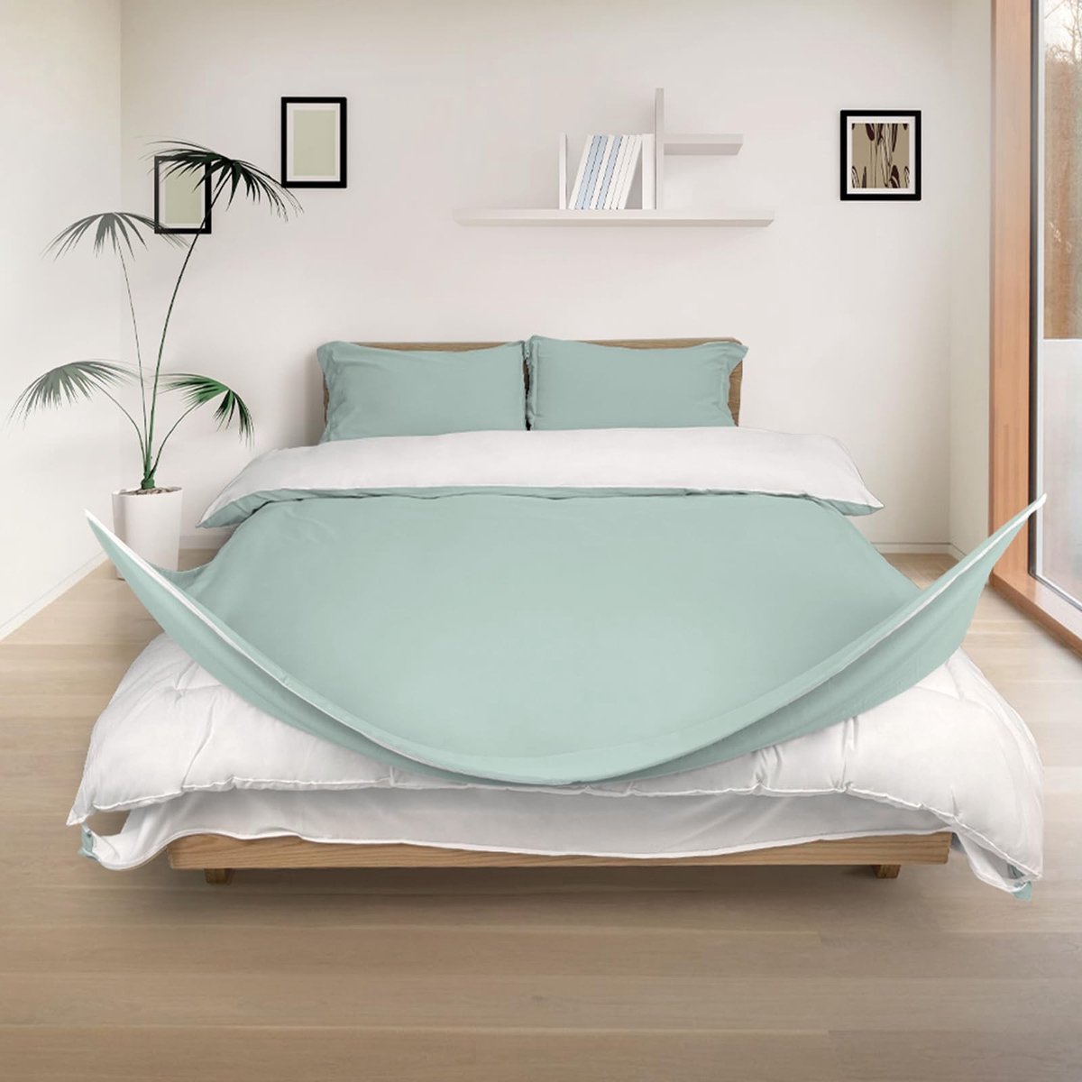 Omgoods - 3-delige Luxe Dekbedovertrekset 200 x 200 cm, Wolkengroen