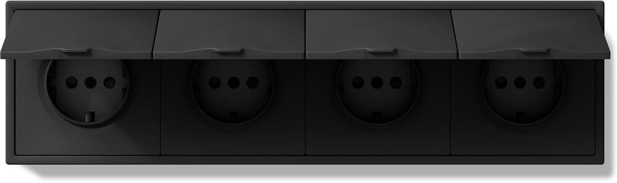 4-voudige inbouwstopcontact met waterdichte afdekking, 250V 16A buitenstopcontact met PC-frame, wandstopcontact met klauwen voor vochtige ruimtes, badkamer, zwart