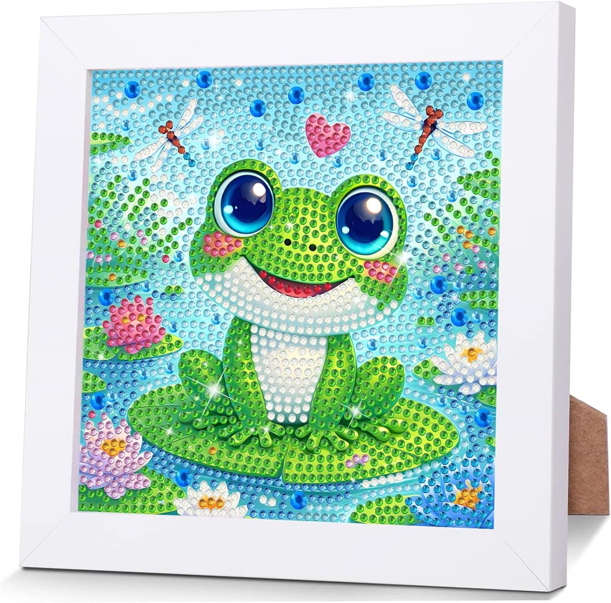 Cartoon Kikker Diamant Schilderij Set met Lijst,5D Schattige Dieren Diamantart voor Kinderen 6-8 Jaar,DIY Mozaïek Cadeau voor Jongens en Meisjes Huisdecoratie