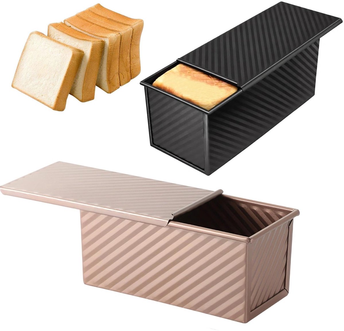 Omgoods - Toast Bakvorm met Deksel - Set van 2 - Zwart en Roze Goud