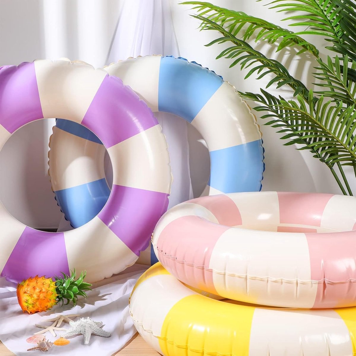 zwemring, 2 stuks, vintage, gestreept, opblaasbaar waterspeelgoed, zwembuis voor zomerzwembadfeest