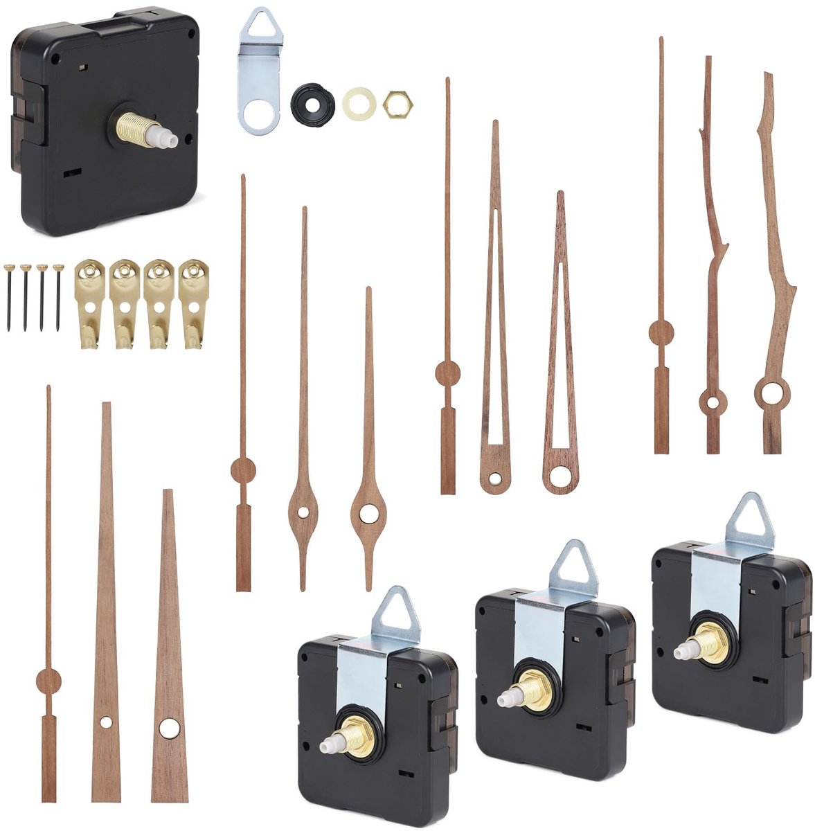Omgoods - Stil Quartz Klokbeweging Set van 4 - Inclusief Houten Wijzers voor Klokken