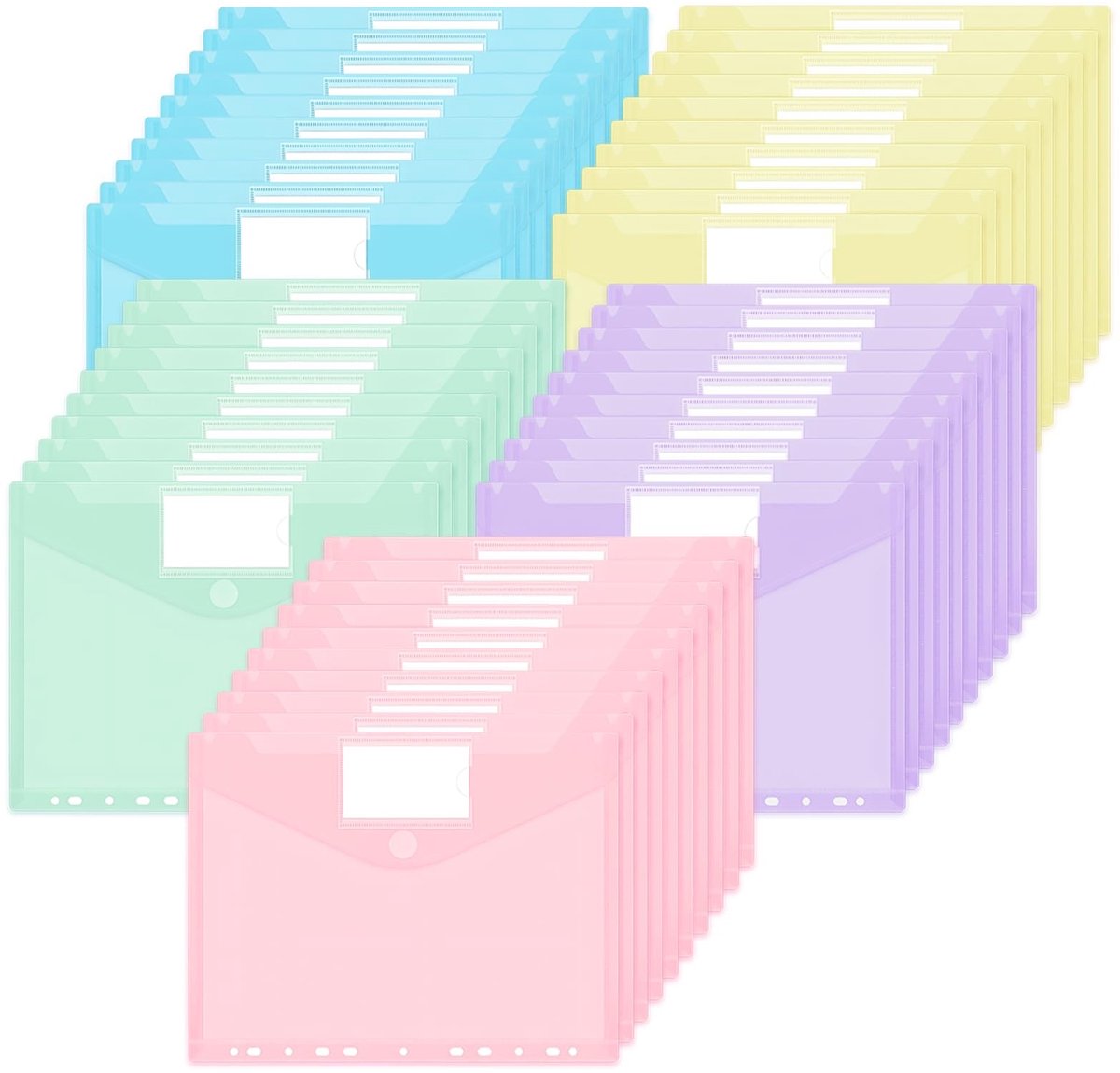 Omgoods - 50 Stuks A4 Documententassen in 5 Pastelkleuren - Waterdicht