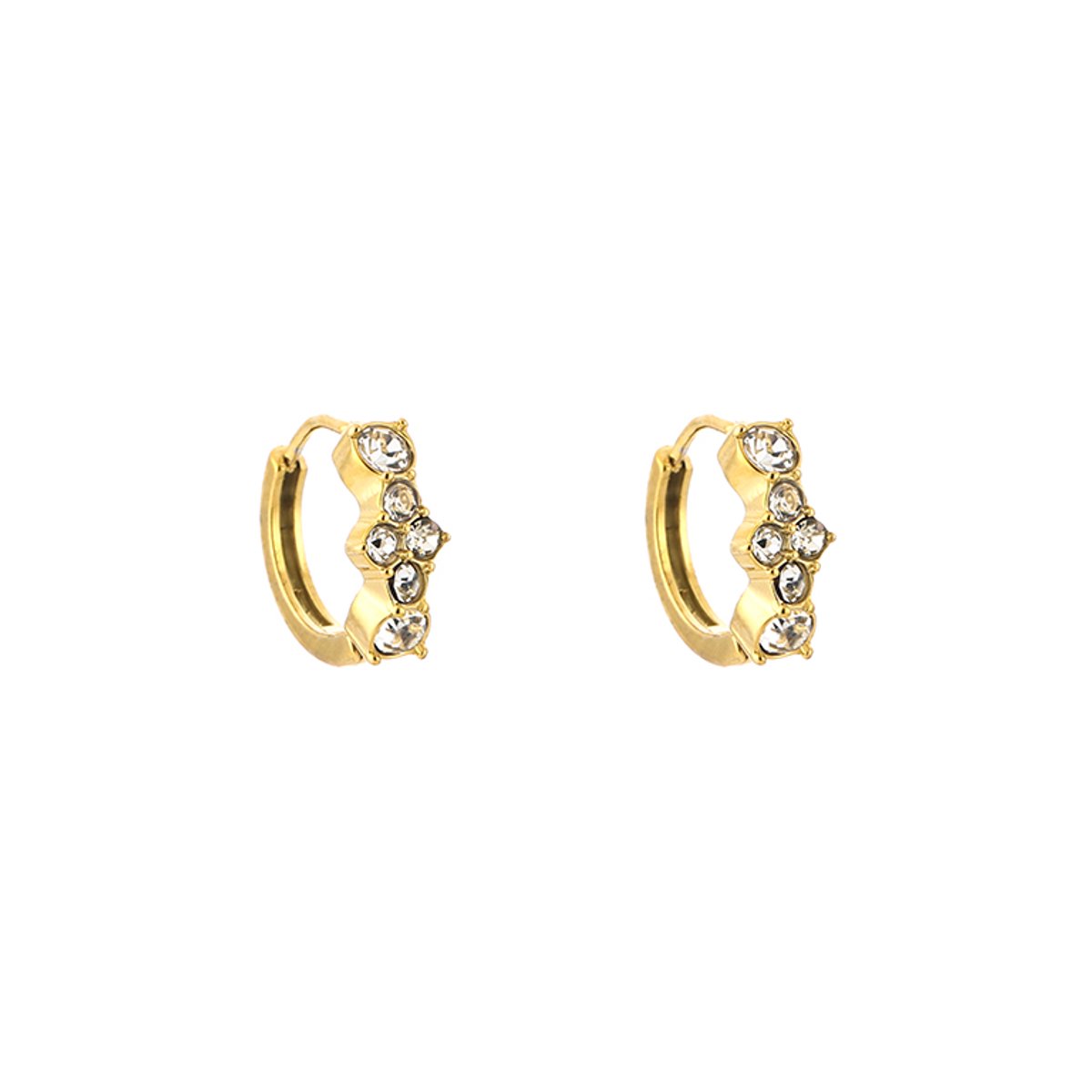 Crystal Cross Cluster Huggie Hoops – Luxe Oorringen met Zirkonia Kruis – RVS - Goud