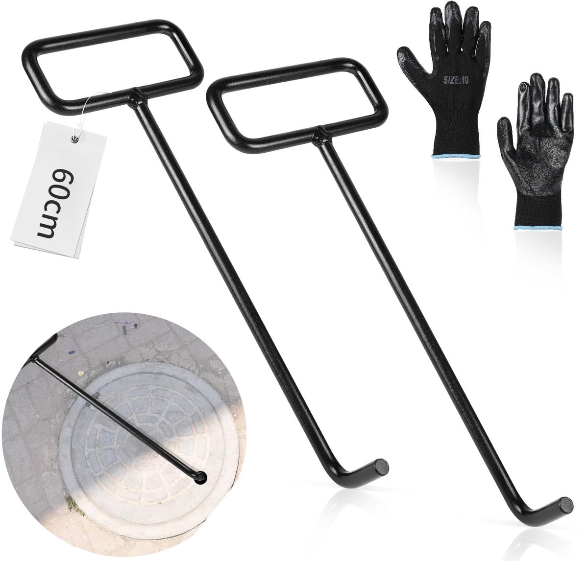 Omgoods - 2 Lifting Hooks Plate 60 cm - Sterke Stalen Haak voor Deksel en Roosters