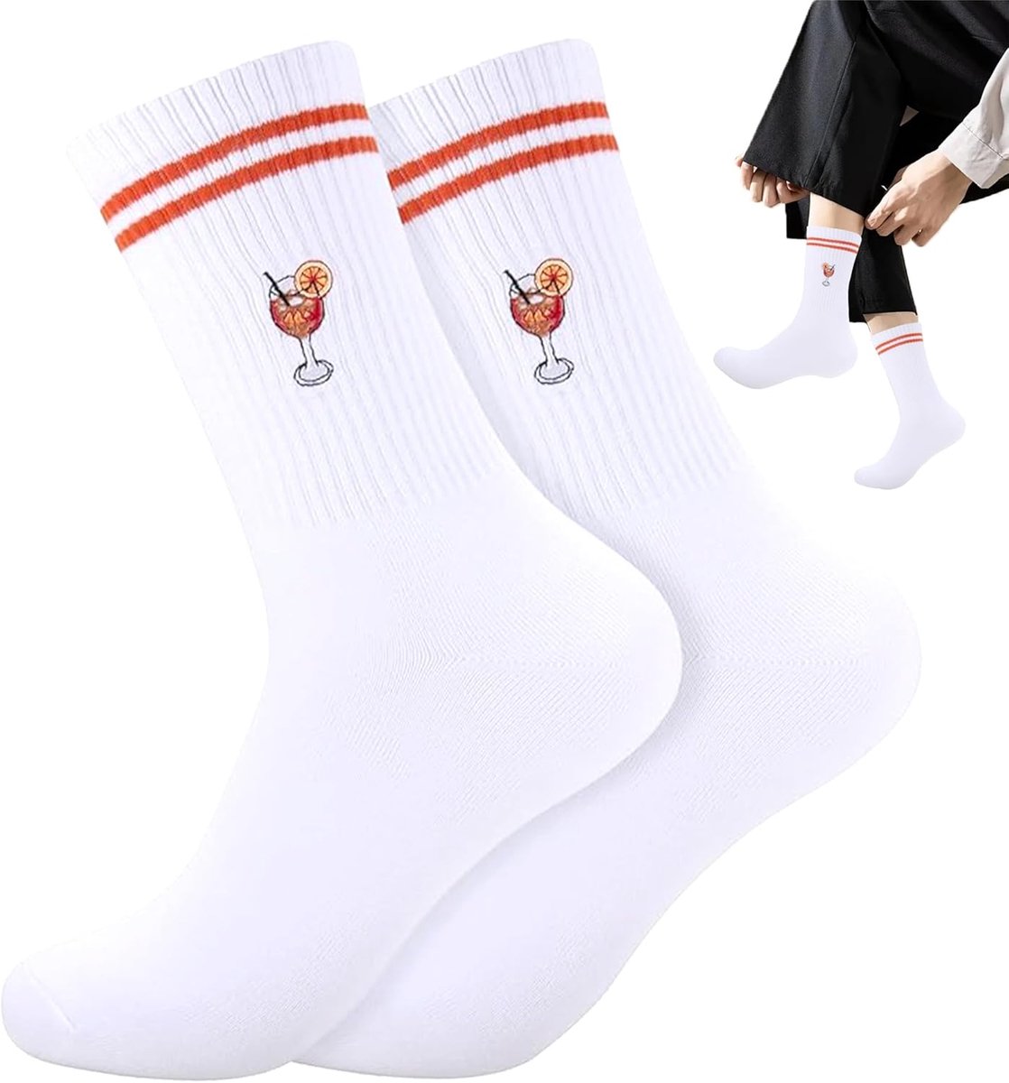 Spritz Sokken, Sportsokken Crew, Cadeau Voor Dames En Heren, Ademende Sportsokken, Witte Tennissokken Van Katoen, Cadeau Voor Cocktailliefhebbers, Zomercarnaval Cocktailthema, 37-44