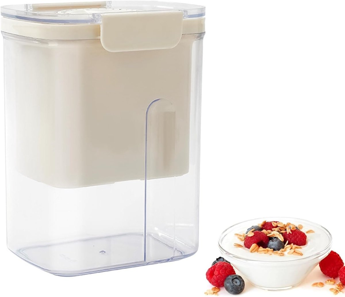 Yoghurt, Griekse yoghurtzeef, serumscheider, melkserumscheider, voor Griekse yoghurt, sojamelk en sap