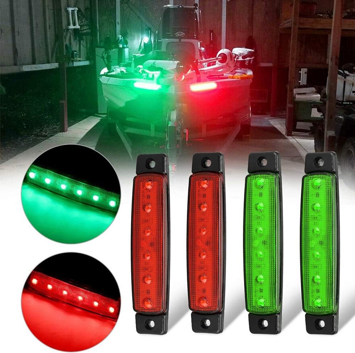 Navigatieverlichting voor boot, heklichten, maritieme LED-stripverlichting, boog en hekverlichting voor kajak, bootverlichting, bakboord- en stuurboordverlichting voor ponton, vissersboot, speedboot en skiff, 12V (pak van 4)