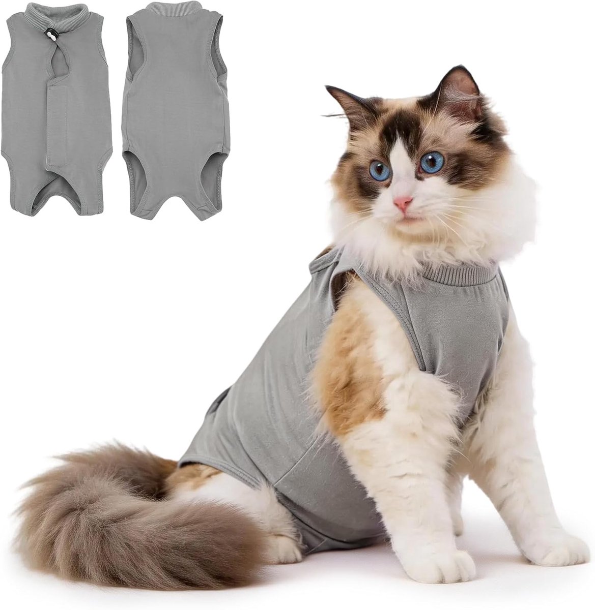 Herstelbody voor katten, zachte overall voor na operaties, ademend alternatief voor gesteriliseerde katten, verzorging van huidwonden, grijs, S | Alternatieve overall voor gesteriliseerde katten, beschermt wonden op de huid, ideaal voor postoperaties